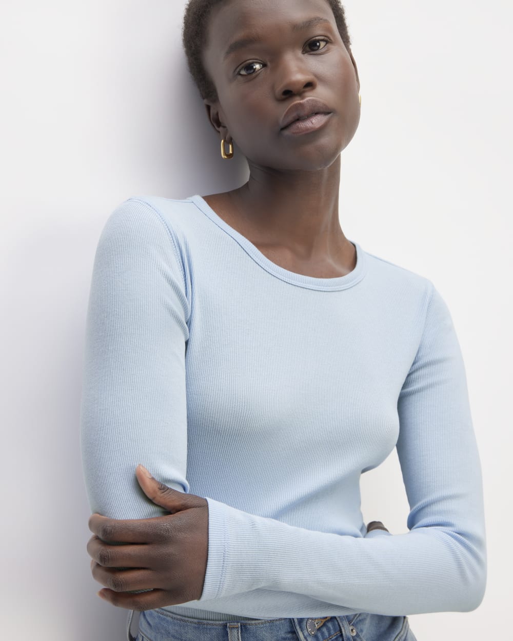 The Luxe Rib Long-Sleeve Crew | Chambray Blue - Image 3
