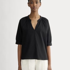 The Gauze Gathered Top | Black