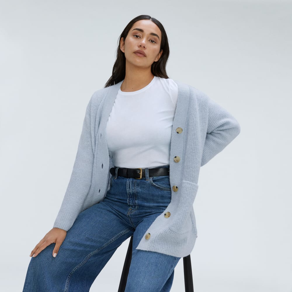 The Oversized Alpaca Pocket Cardigan | Mist - Image 5