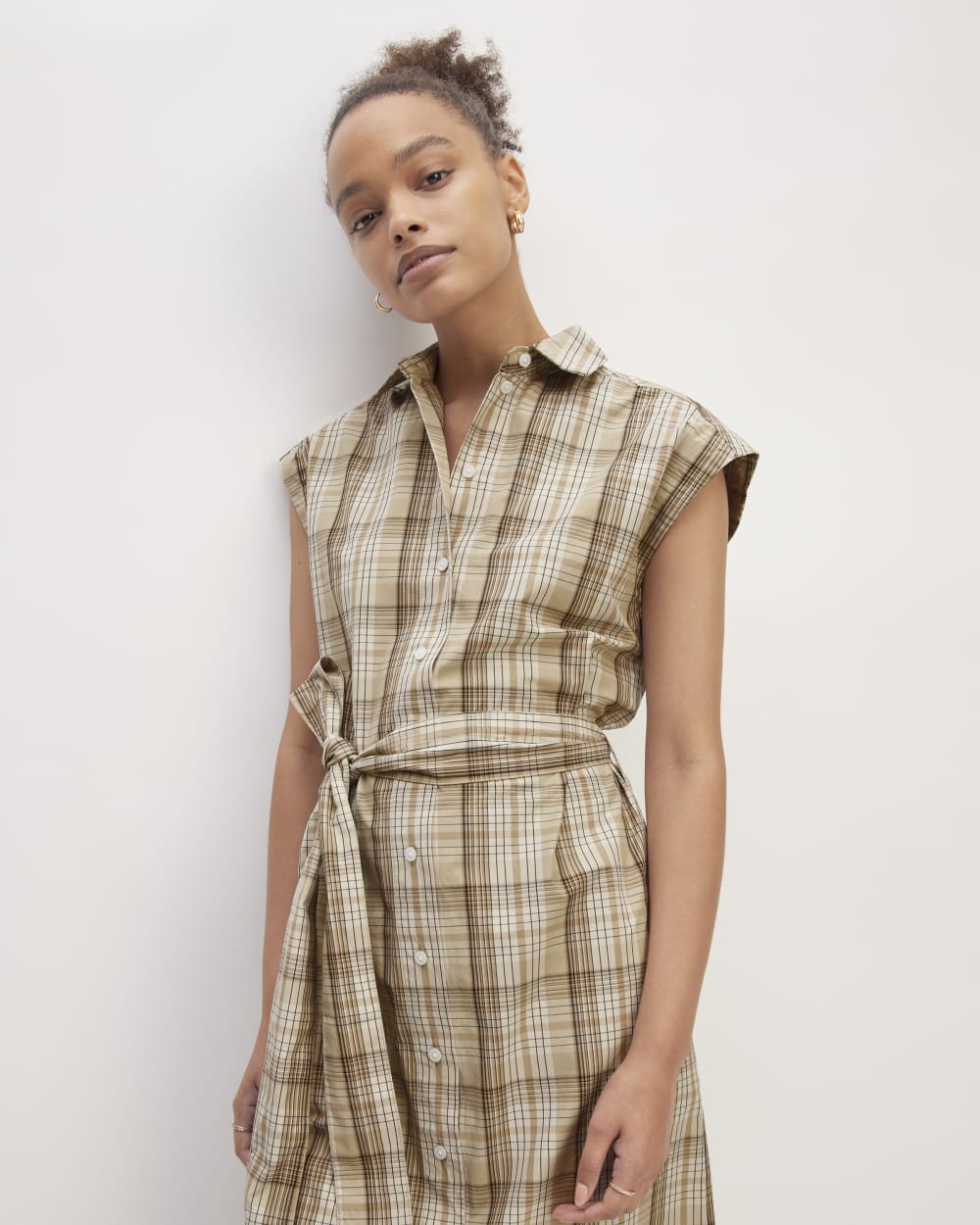 The Supima? Cotton Short-Sleeve Shirt Dress | Pale Khaki Plaid - Image 3