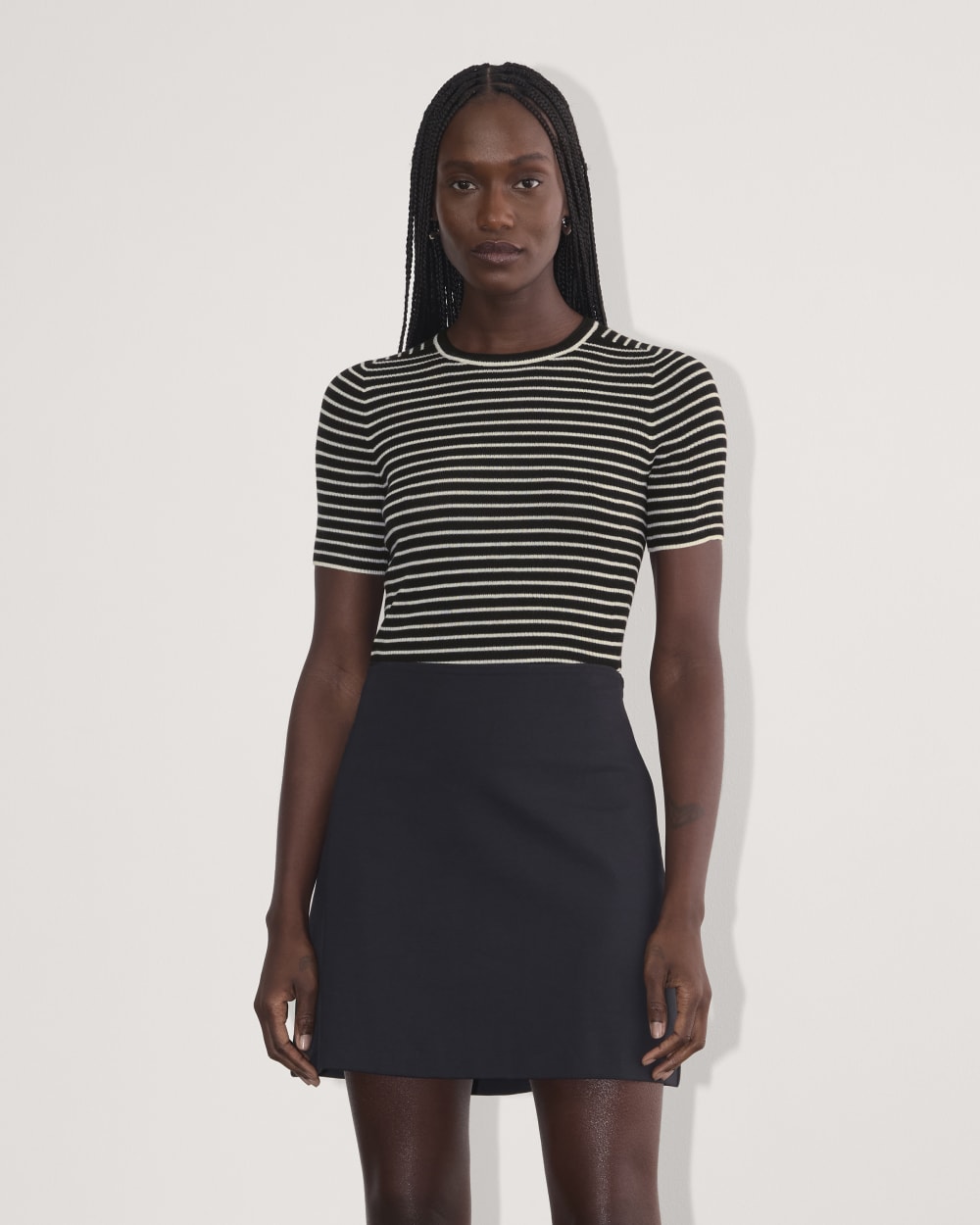 The Sweater Tee in Ultrasoft Merino | Black / Bone