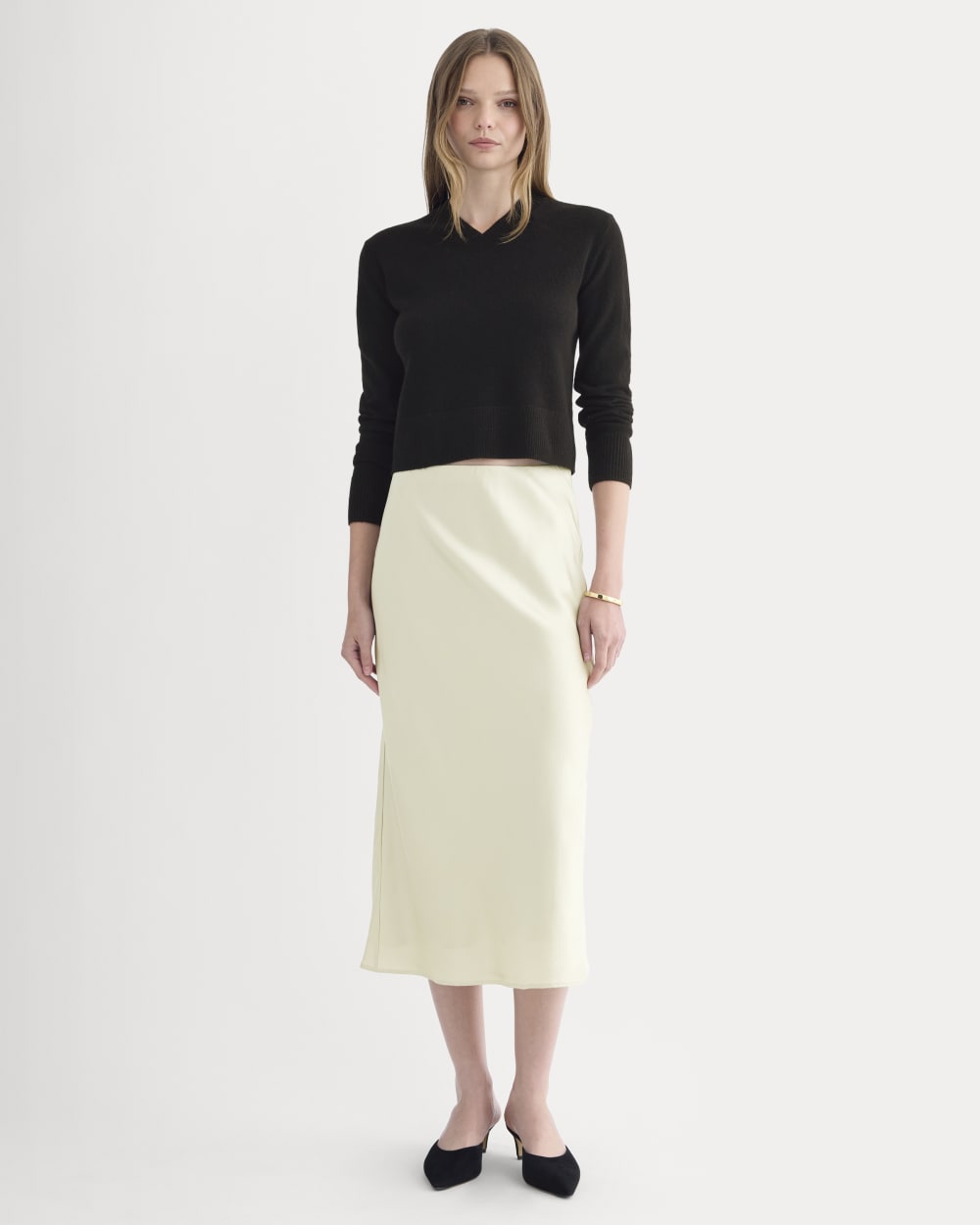 Slip Skirt in Silk Charmeuse | Bone - Image 3