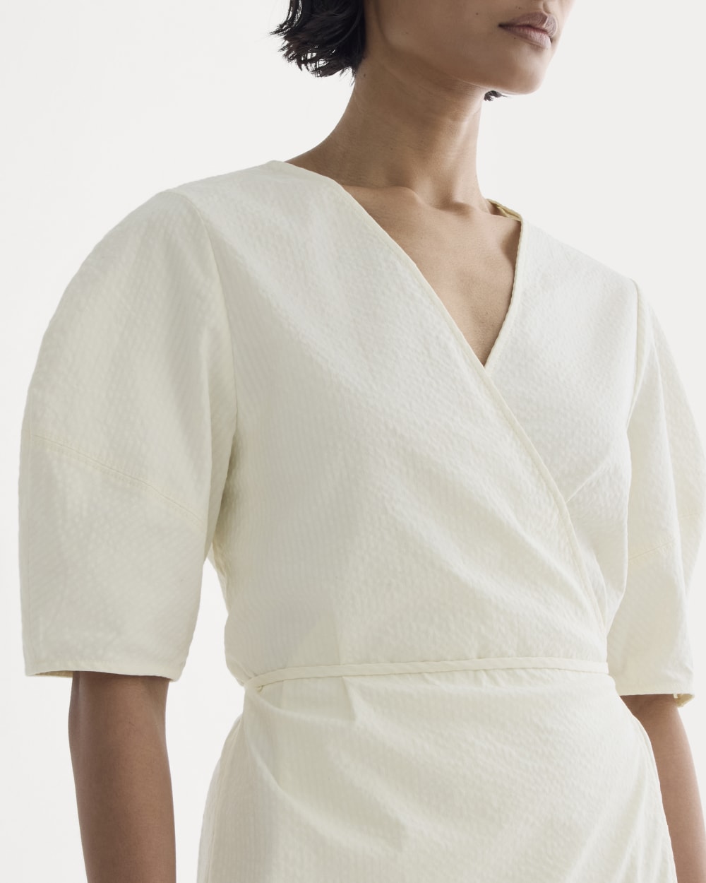 The Seersucker Mini Wrap Dress | Bone - Image 3