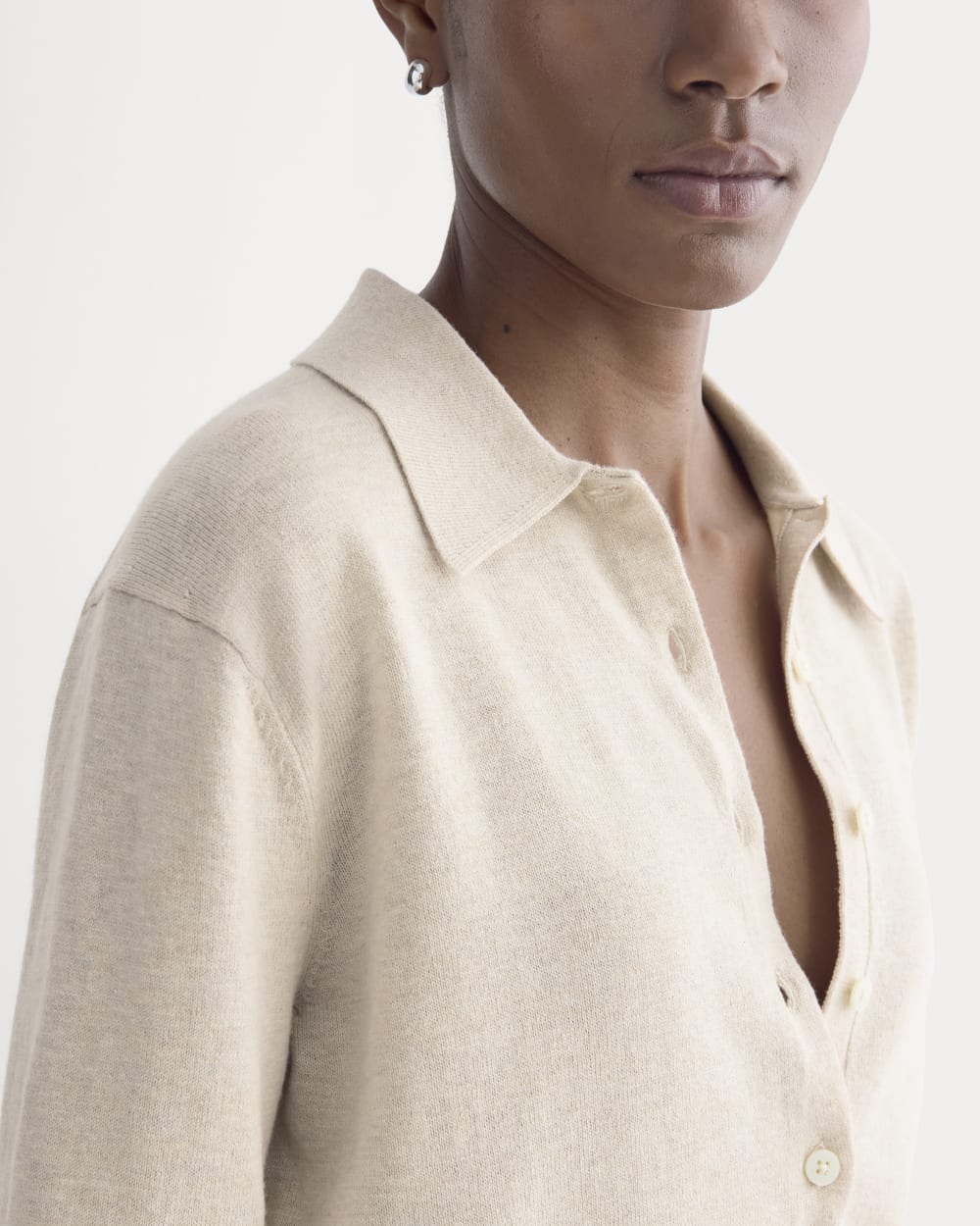Oversized Polo Sweater in Cotton Merino | Heather Barley - Image 4