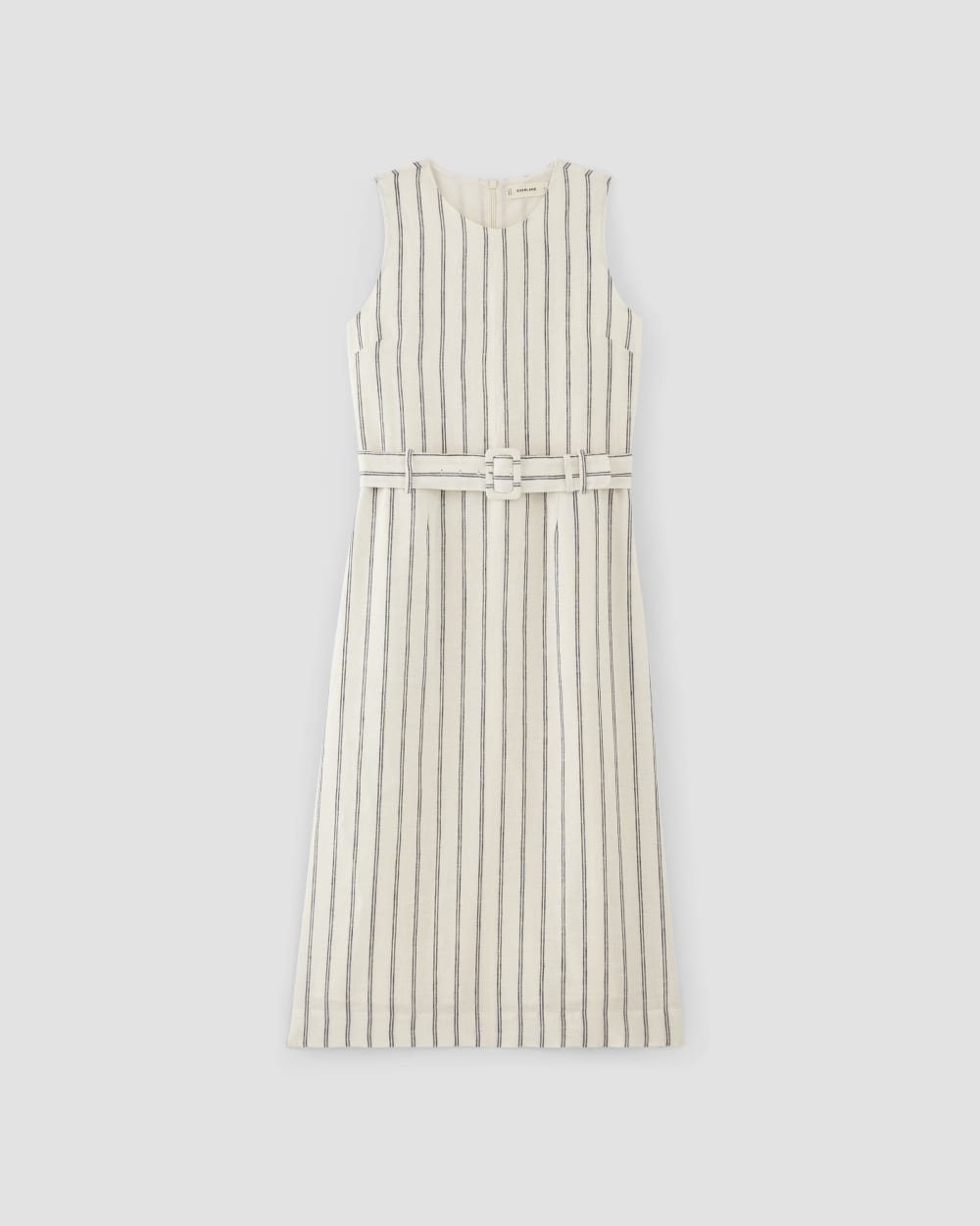 The Linen Belted Midi Dress | Bone / Navy - Image 2