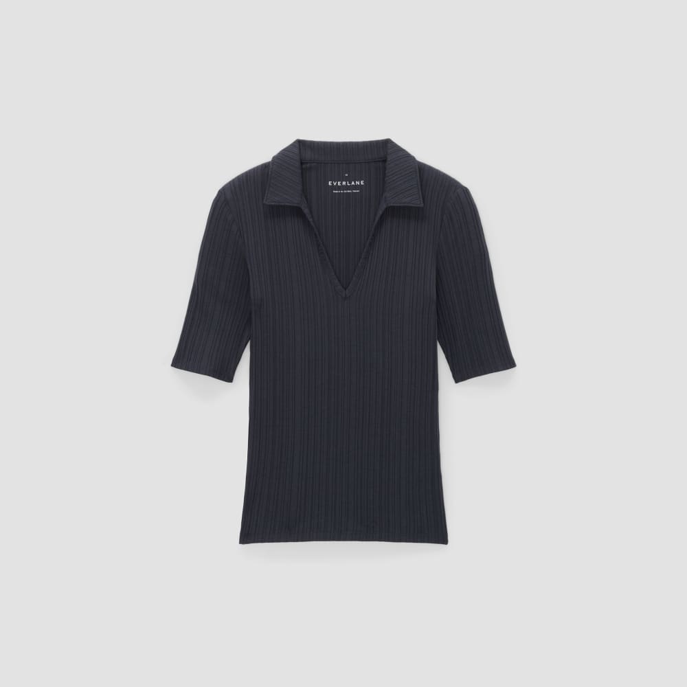 The Rib Soft Knit Open Collar Polo | Navy - Image 2