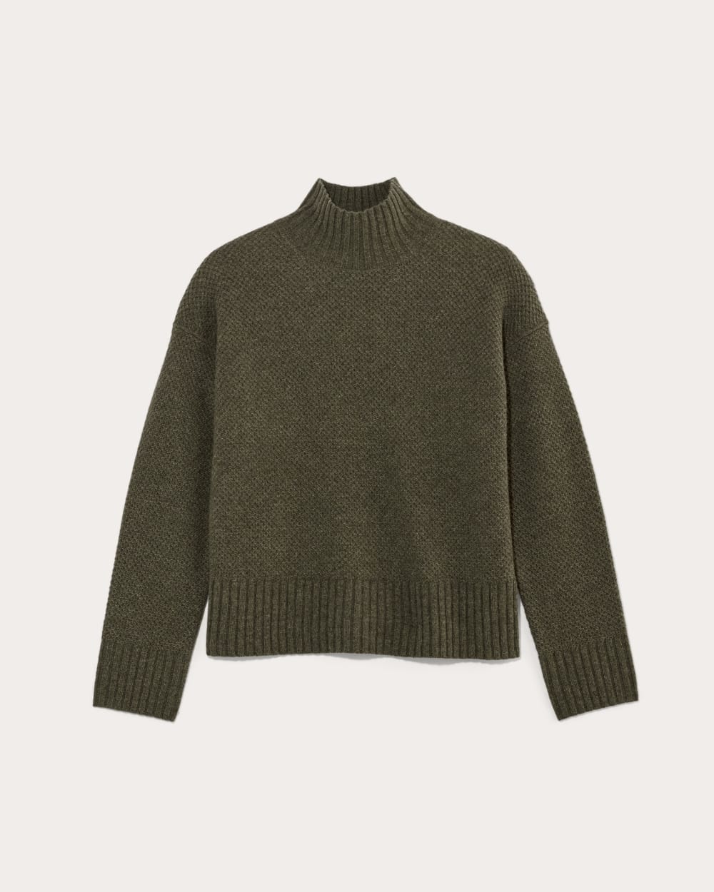 The Honeycomb Funnel Neck in Wool Cashmere | Heathered Army Green - Image 2
