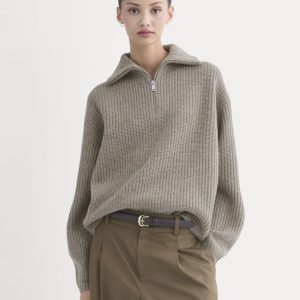 Half-Zip Sweater in Luxe Merino | Heather Soft Taupe