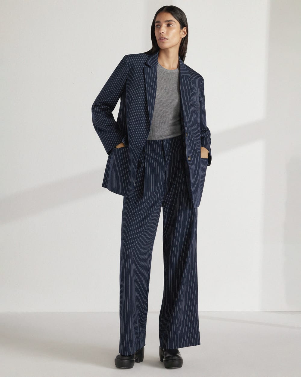 The Long-Sleeve Sweater Tee in Ultrasoft Merino | Heather Mid Grey - Image 8