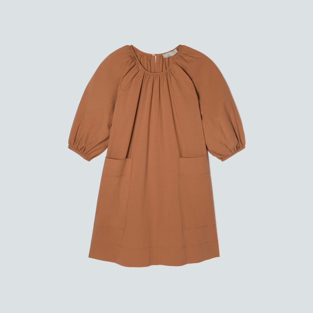 The Seersucker Puff Sleeve Dress | Tawny Brown