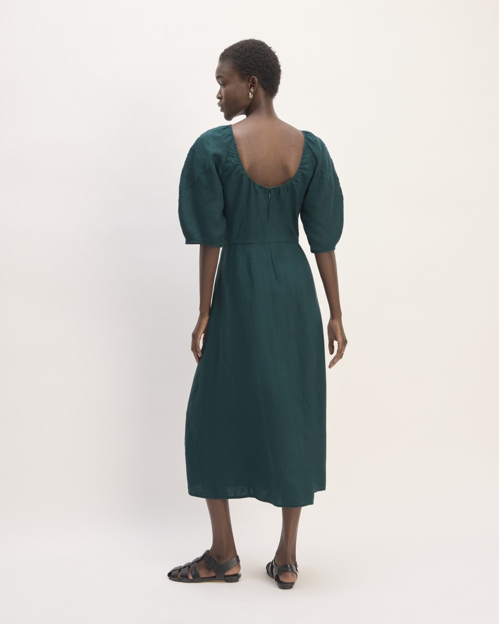The Linen Short-Sleeve Scoop Midi Dress | Dark Sea - Image 6