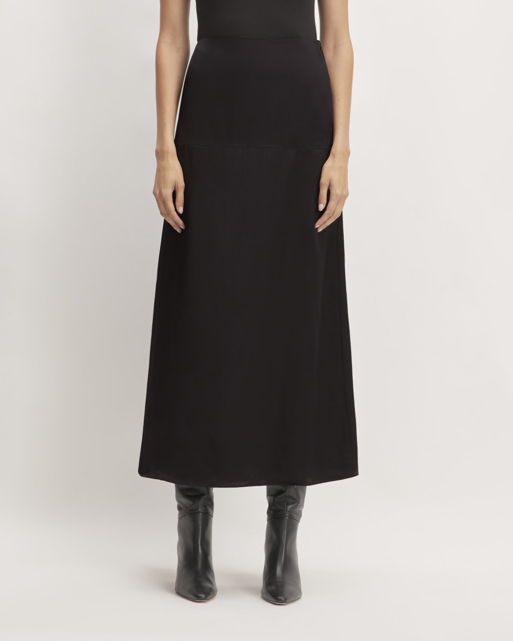 The Hammered Satin Slip Skirt | Black