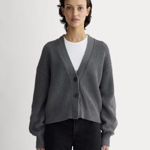 The Boxy Cardigan in Everyday Cotton | Heathered Charcoal