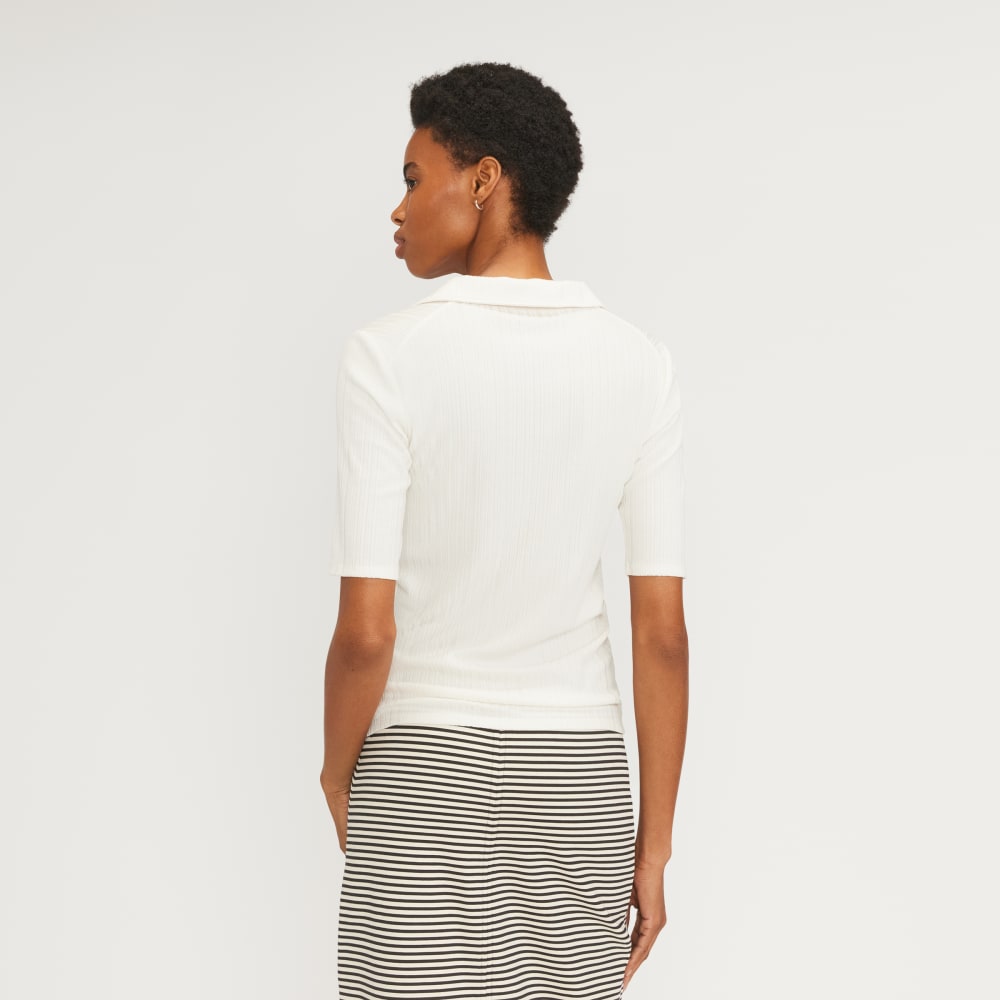 The Rib Soft Knit Open Collar Polo | Bone - Image 3