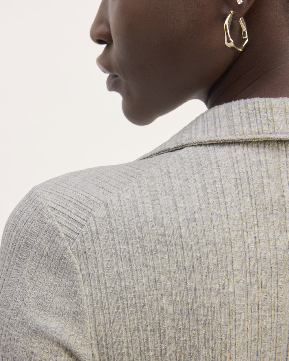 The Rib Soft Knit Open Collar Polo | Heathered Grey - Image 5