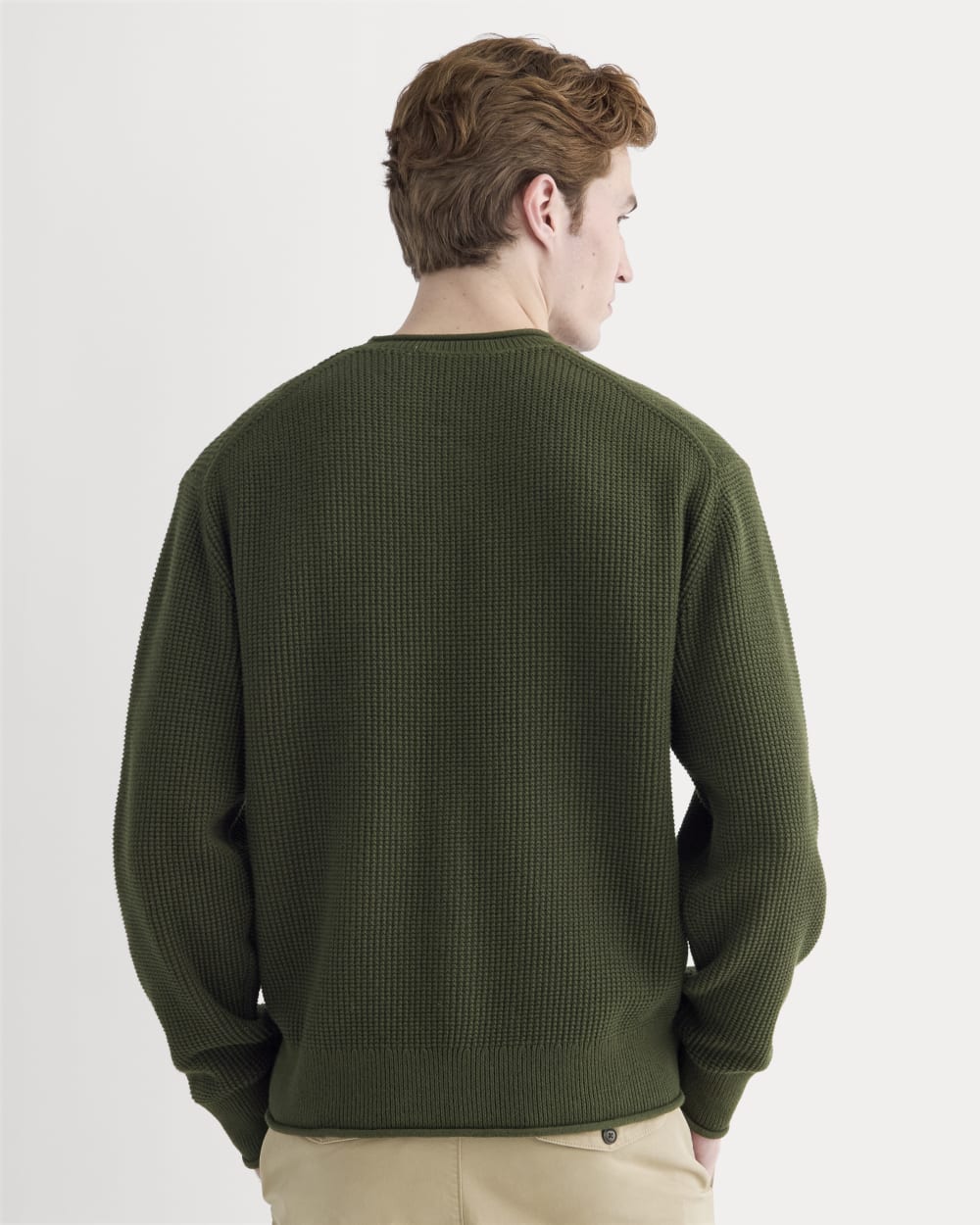 Waffle Rollneck Crew in Everyday Cotton | Dark Green - Image 5