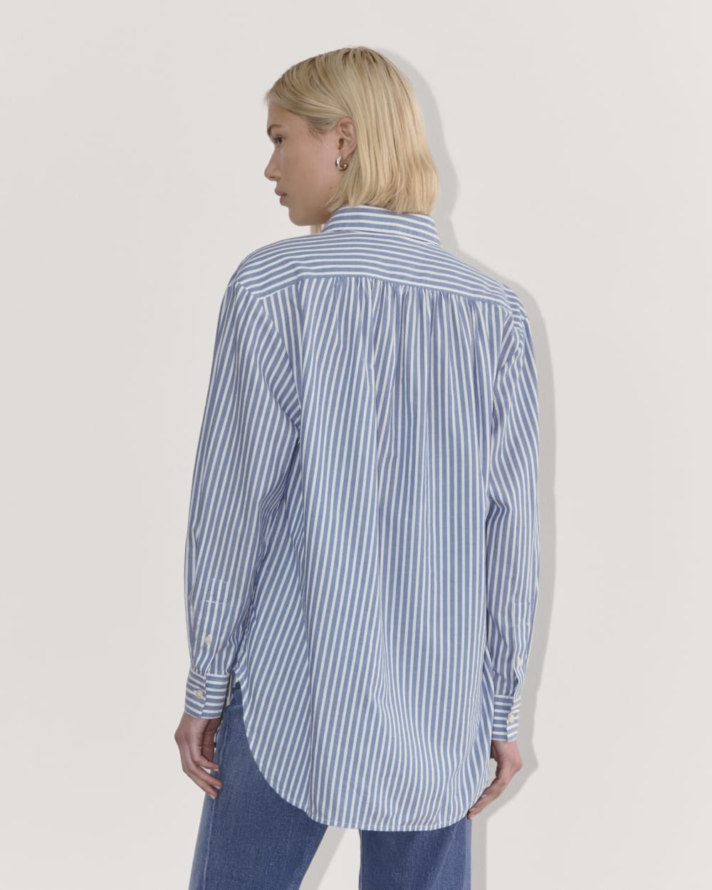 The Gathered Shirt in Silky Cotton | Bone / Mazarine Blue - Image 5