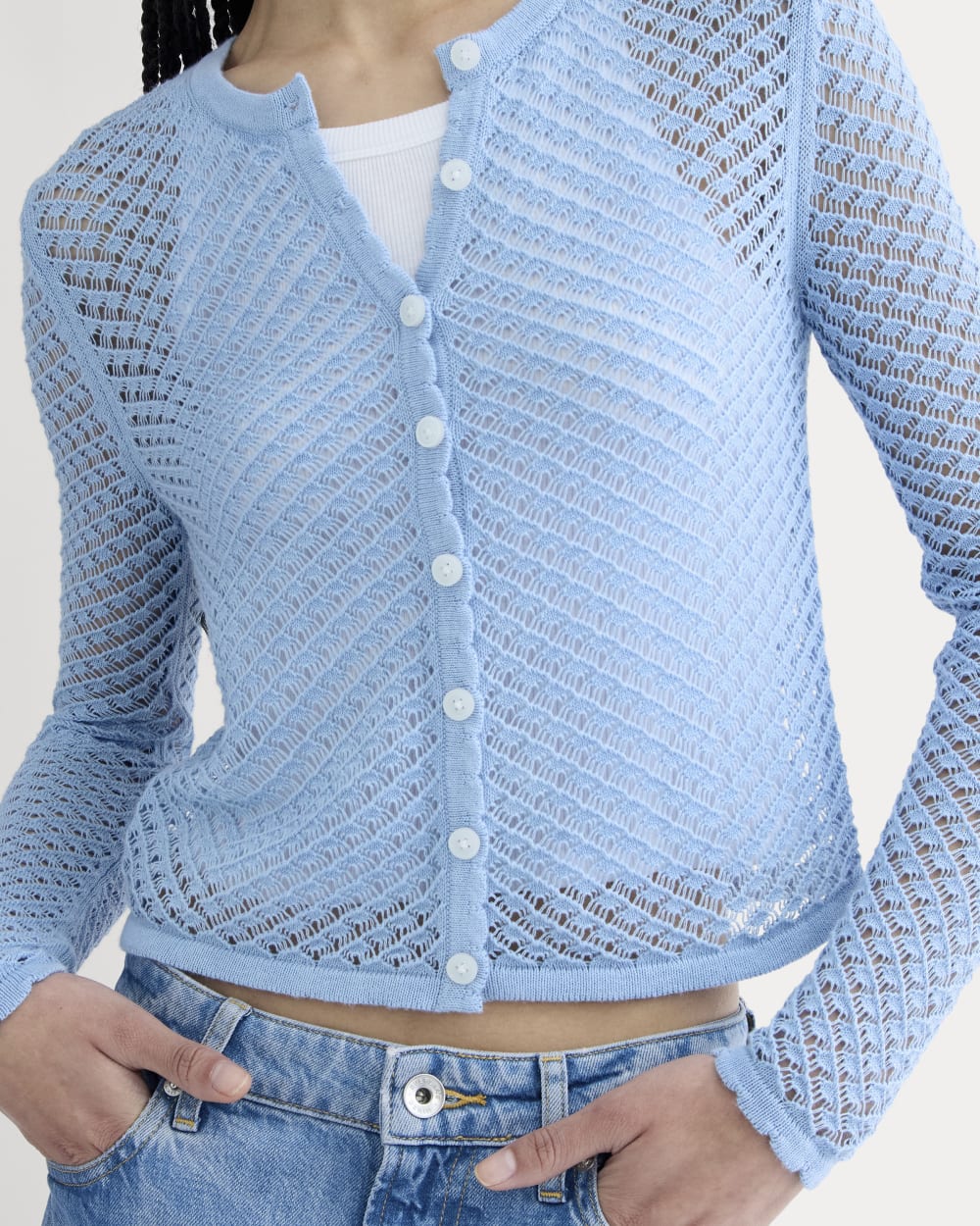 The Lace Knit Cardigan | Sky Blue - Image 4