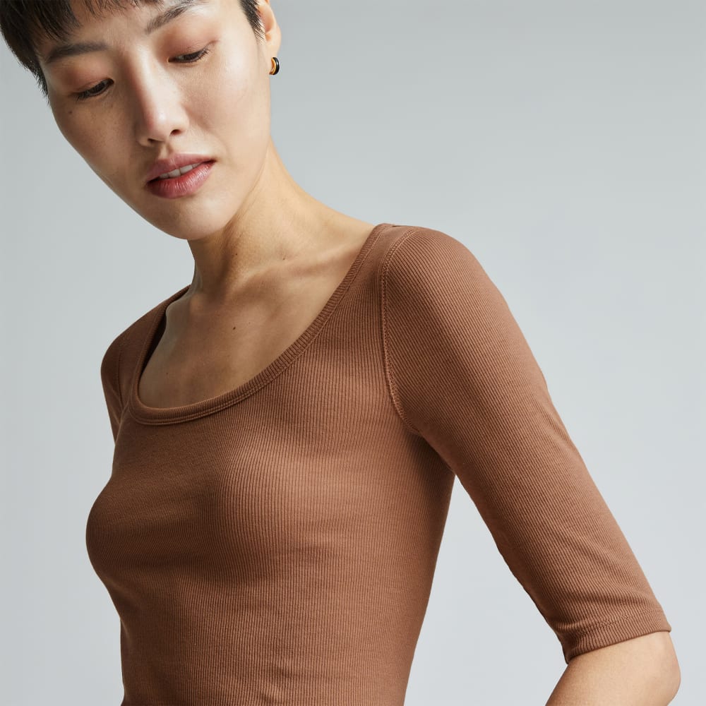 The Luxe Micro-Rib Scoop-Neck Tee | Carob Brown - Image 3