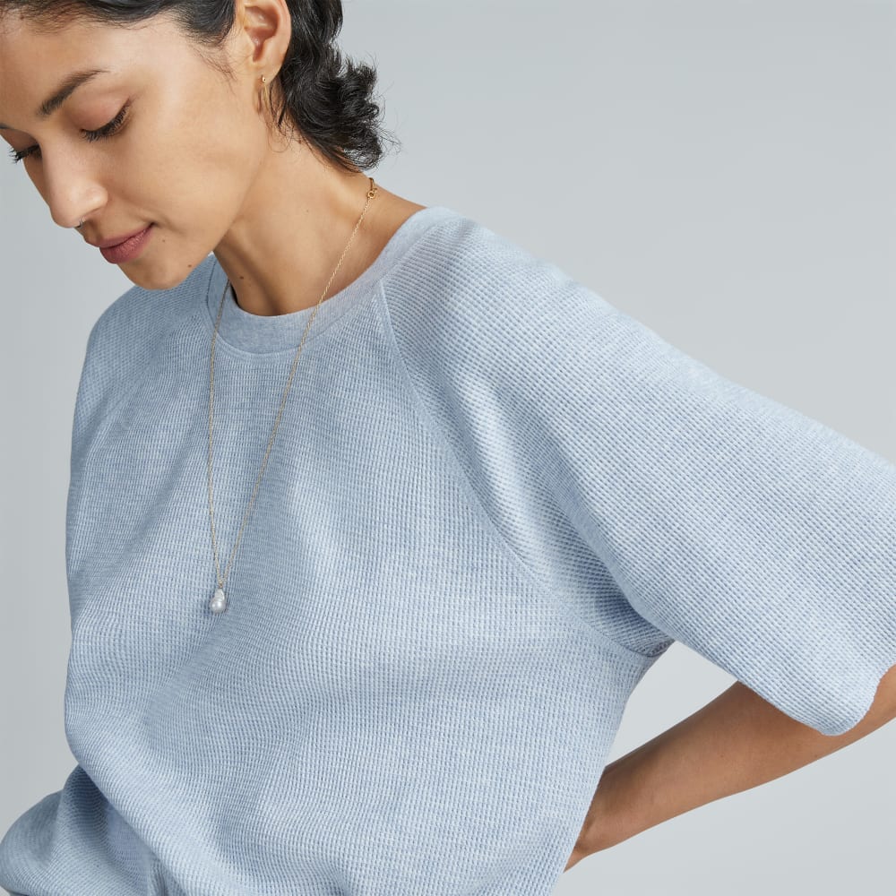 The Organic Cotton Waffle Raglan Tee | Heathered Light Blue - Image 4