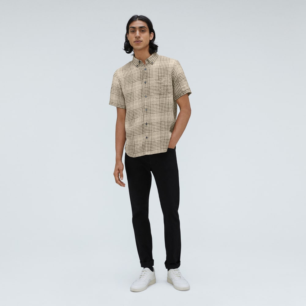The Classic Short-Sleeve Shirt in Linen | Beech / Parchment Grid - Image 6