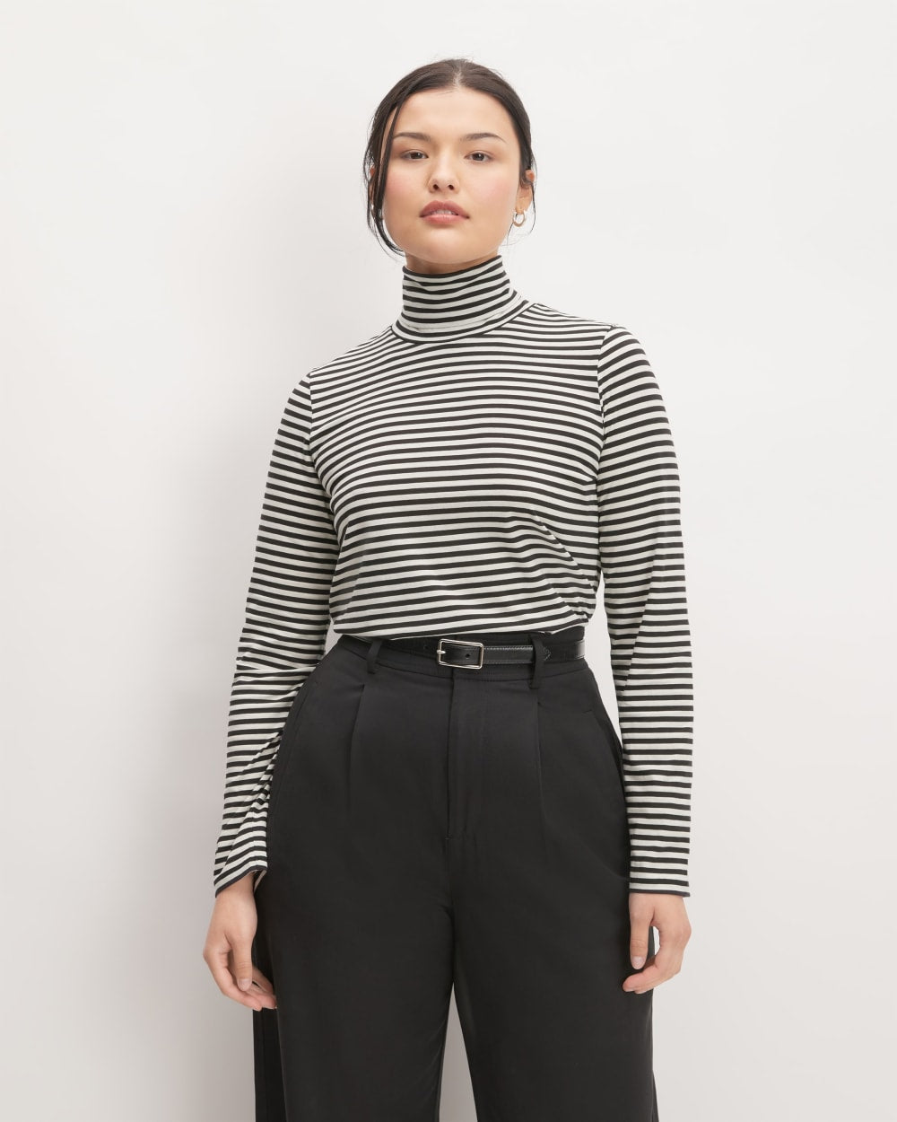 The Organic Cotton Turtleneck | Black / Bone - Image 3