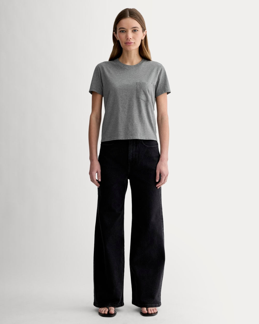 The Box-Cut Tee in Essential Cotton | Heathered Charcoal | Pocket - Image 3