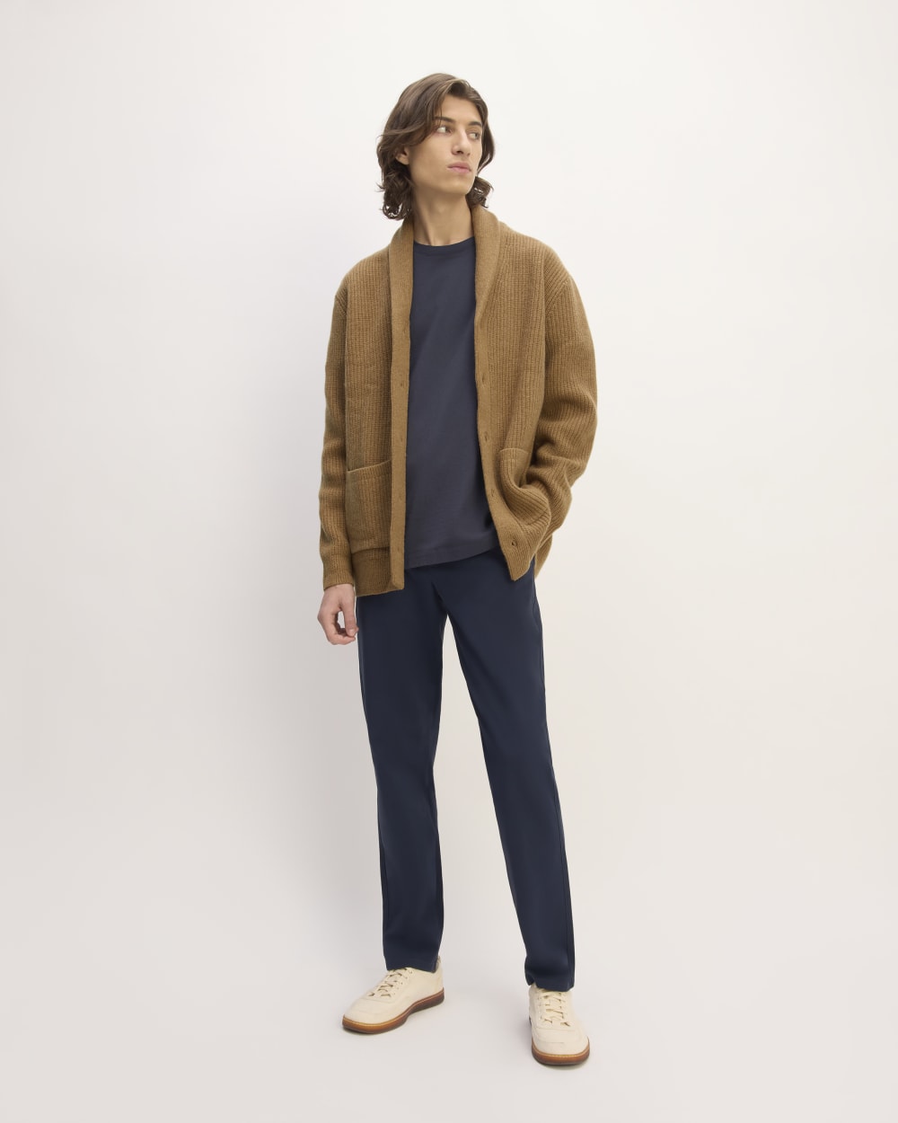 The Felted Merino Shawl Collar Cardigan | Deep Camel - Image 3