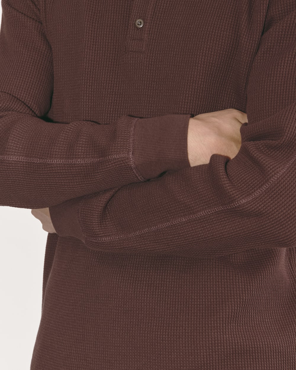 The Waffle Long-Sleeve Henley | Dark Mahogany - Image 3