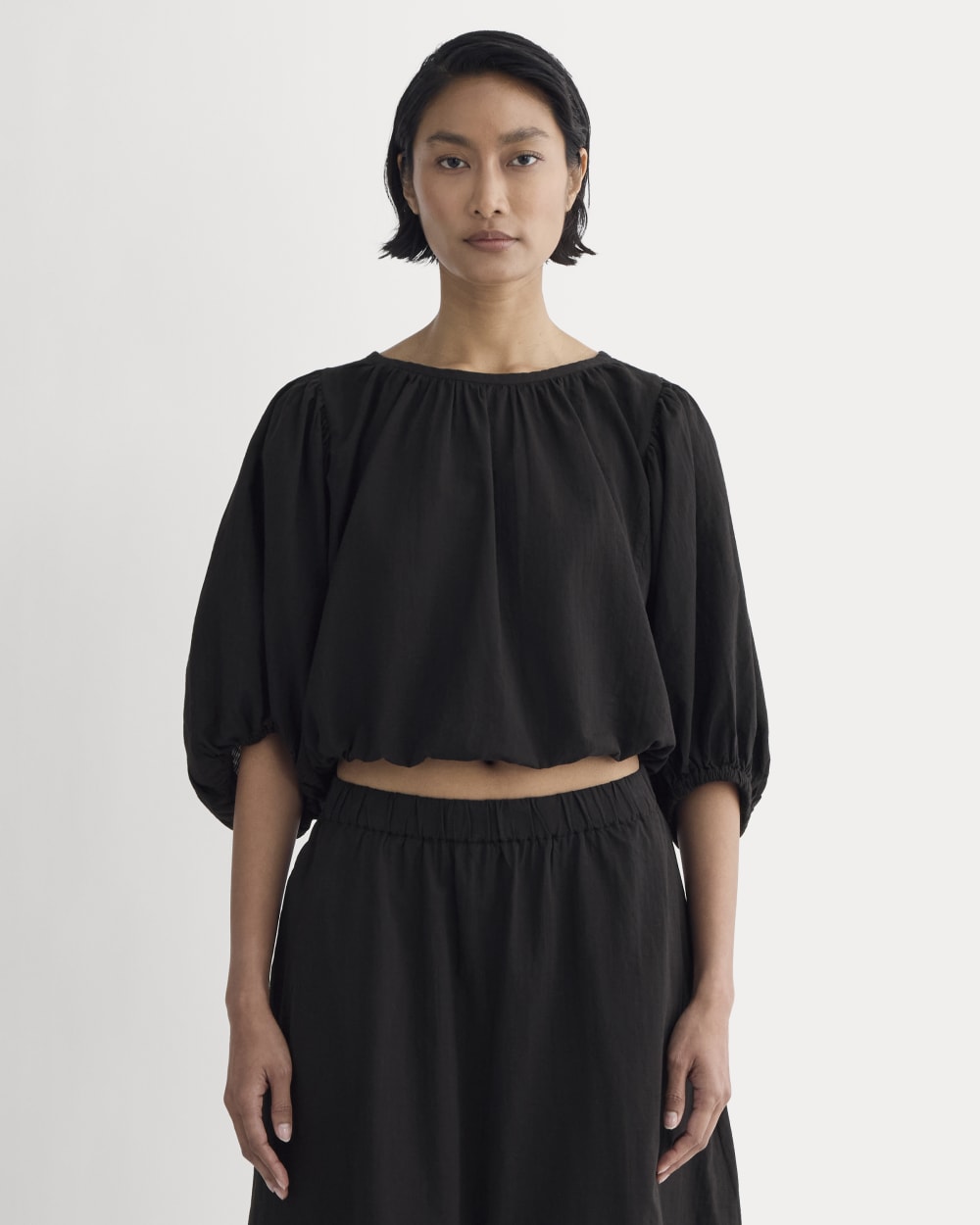 The Gauze Puff-Sleeve Top | Black