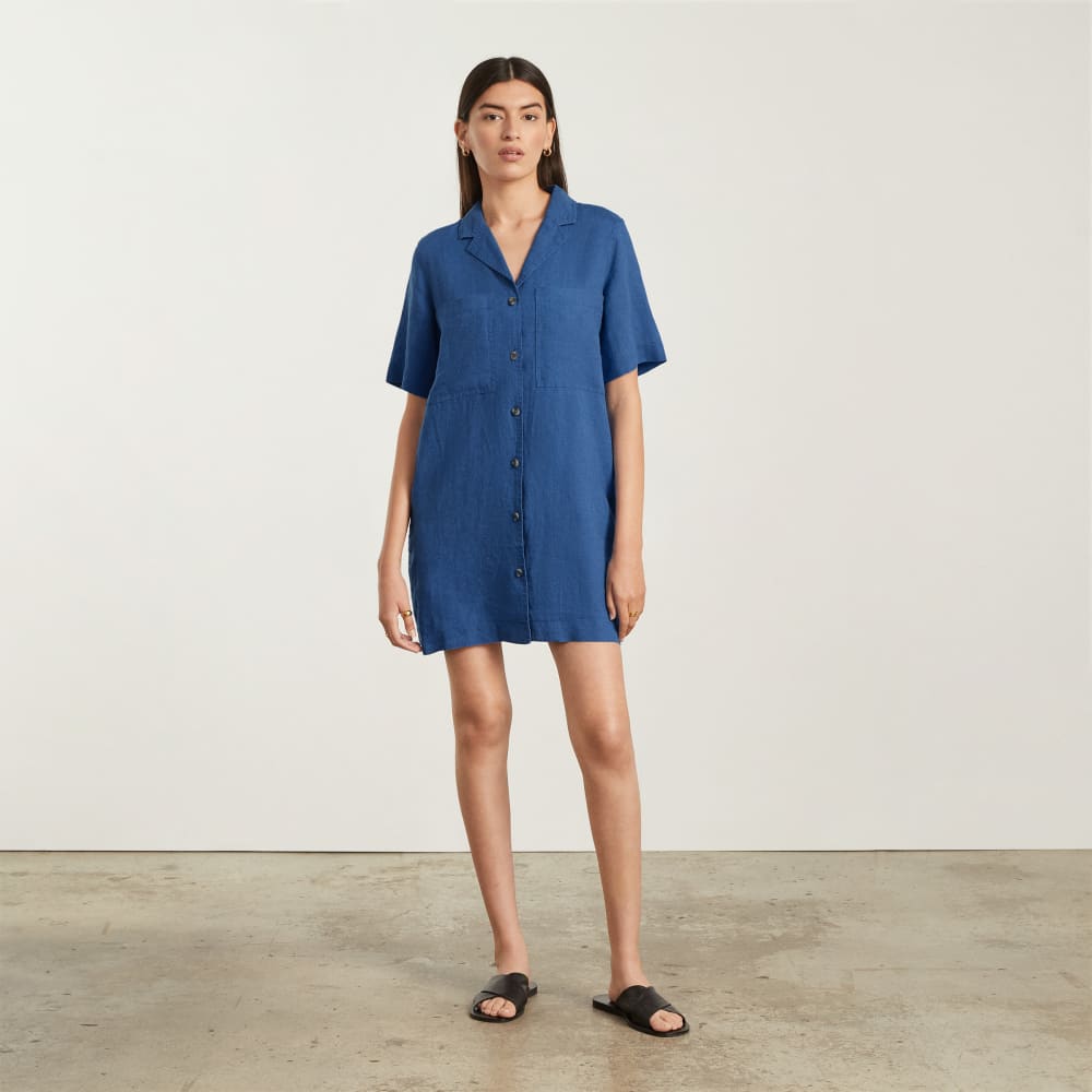 The Linen Workwear Dress | Deep Blue - Image 2