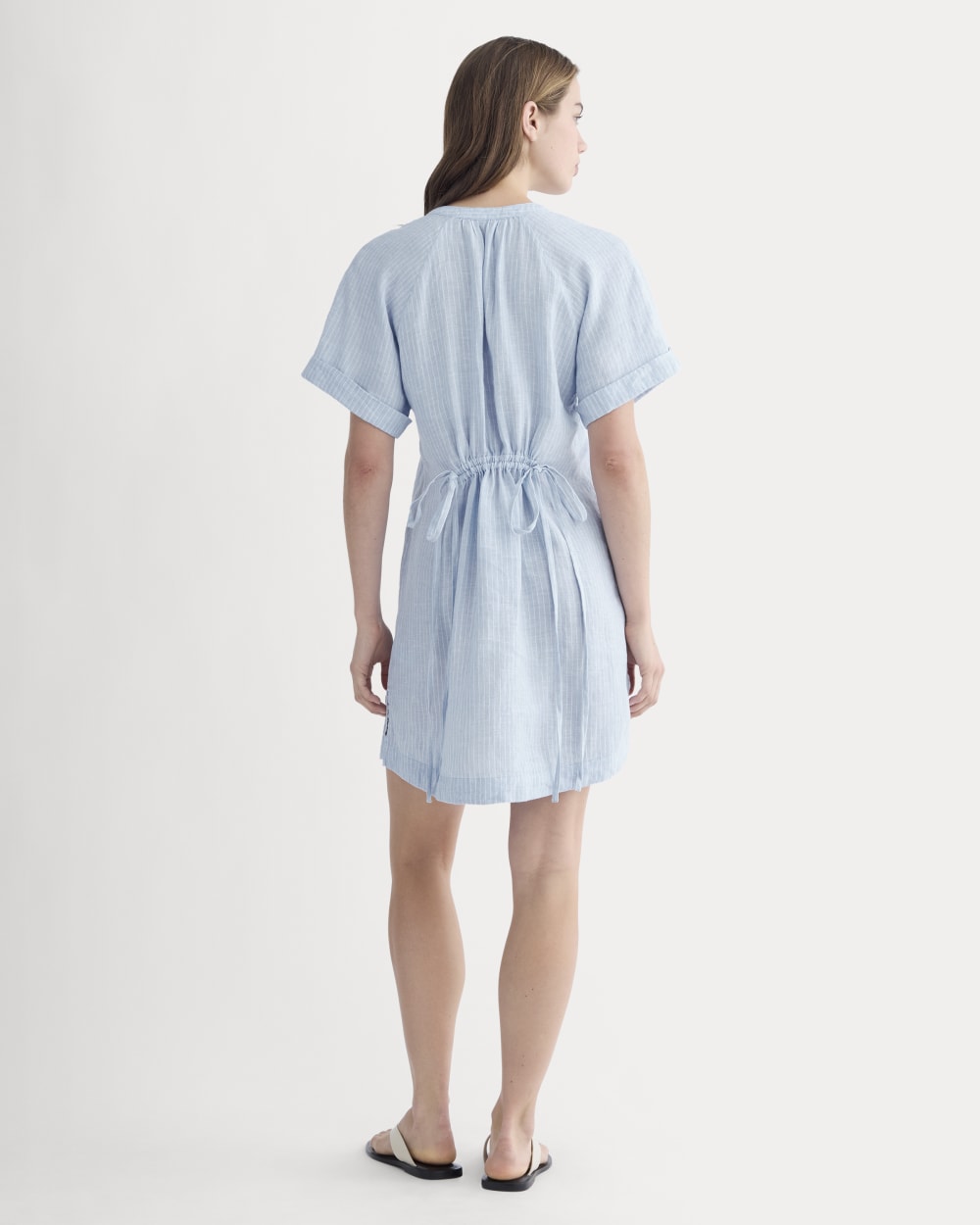 The Popover Dress in Linen | Sky Blue / White - Image 5