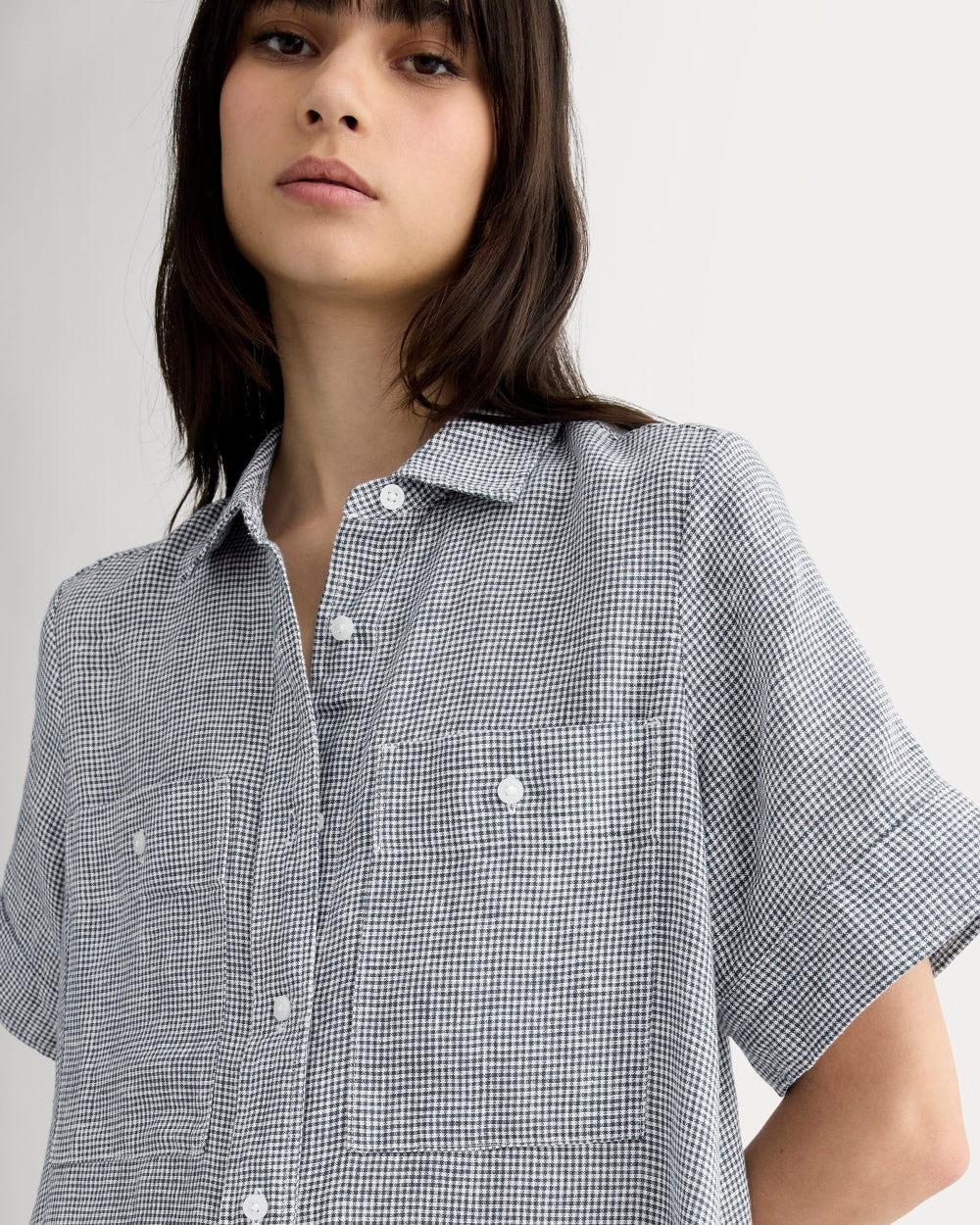 The Daytripper Dress in Linen | Midnight Navy Gingham - Image 3