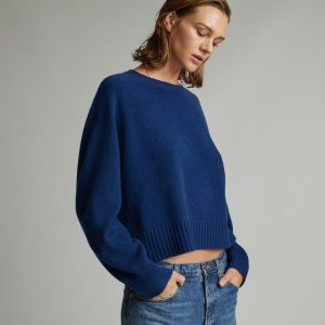 The Cashmere Boxy Crew | Bright Navy