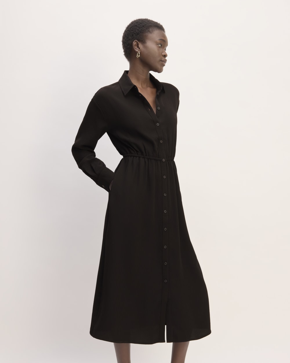 The Mini Jacquard Stripe Shirt Dress | Black - Image 3