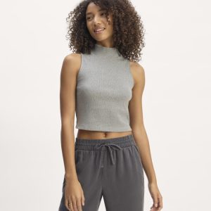 The Ribbed Mockneck Tank | Mid Heather Grey