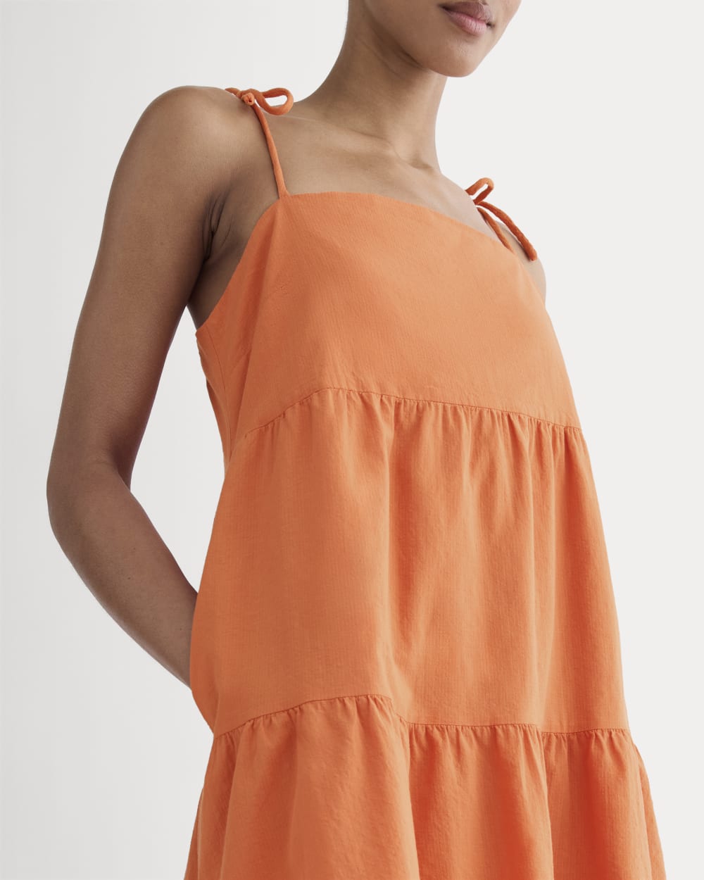 The Gauze Mini Tiered Dress | Soft Orange - Image 3