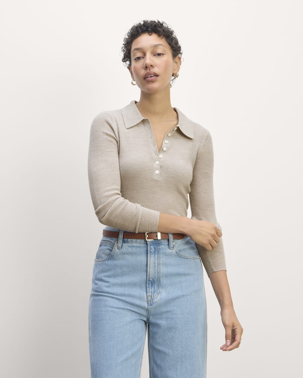 The Polo in Ultrasoft Merino | Heather Oatmeal