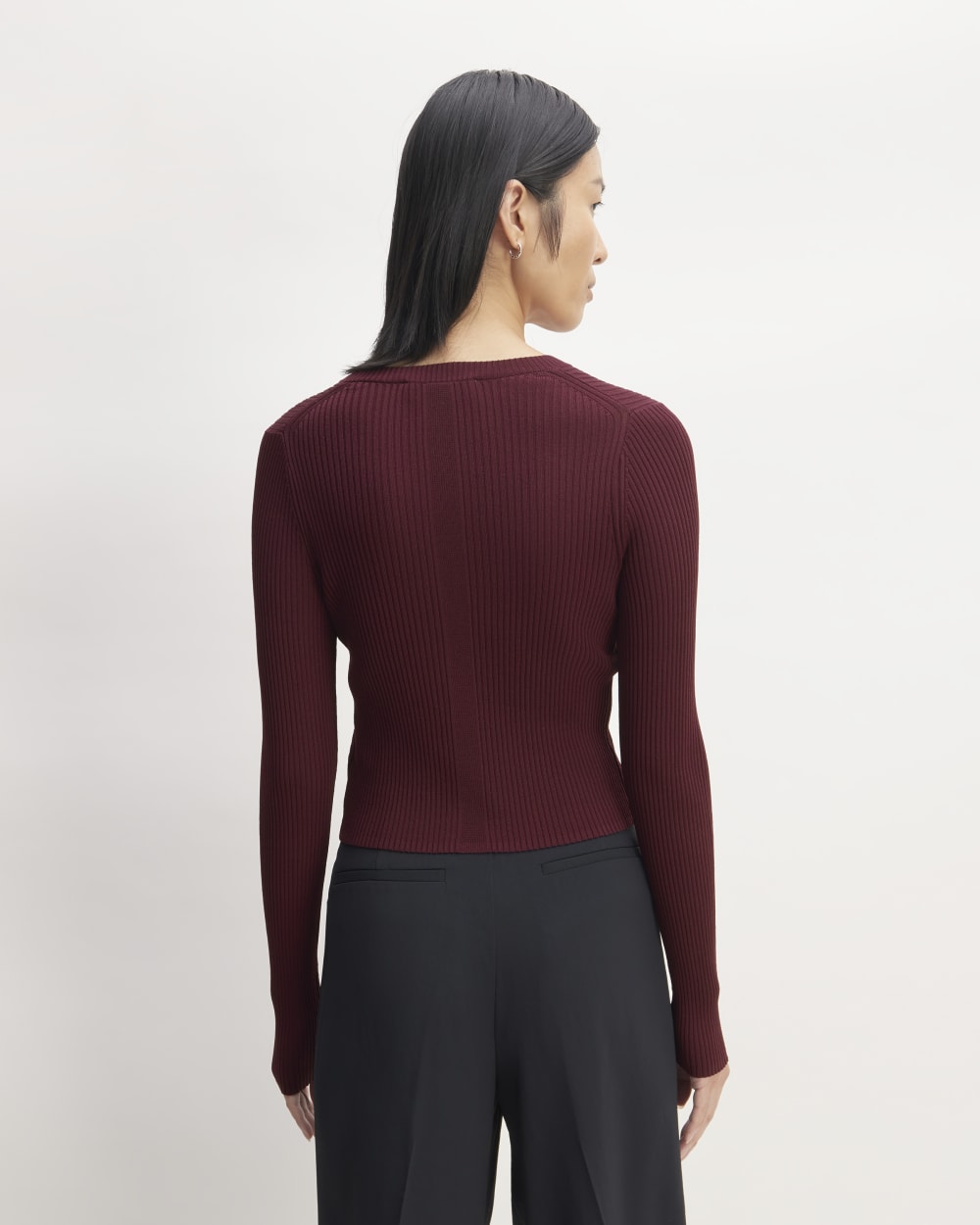 The Ribbed Cropped Cardigan | Burgundy - Image 6