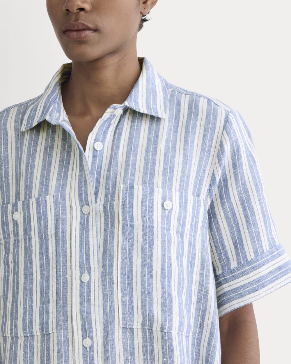 The Daytripper Dress in Linen | Soft Cobalt/Bone - Image 3