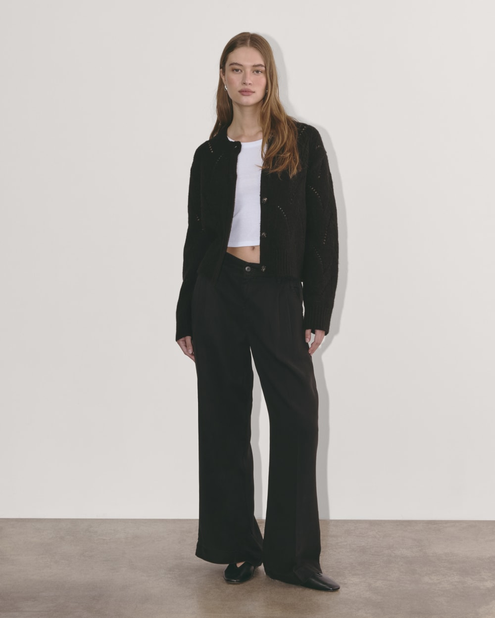 The Pointelle Cardigan in Cloud | Black - Image 4