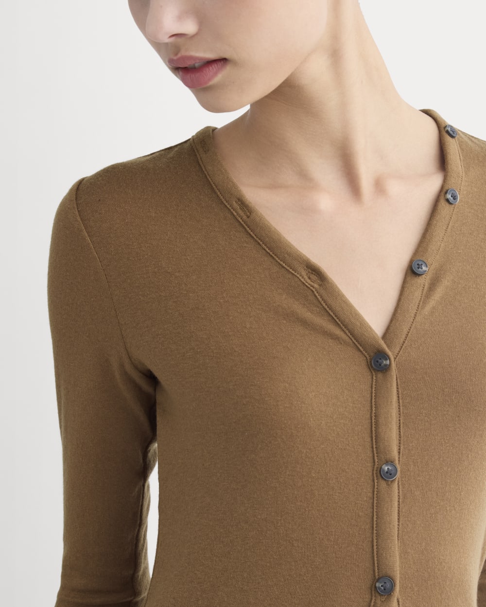 Sheer V-Neck Cardigan in Butterluxe | Toffee - Image 4