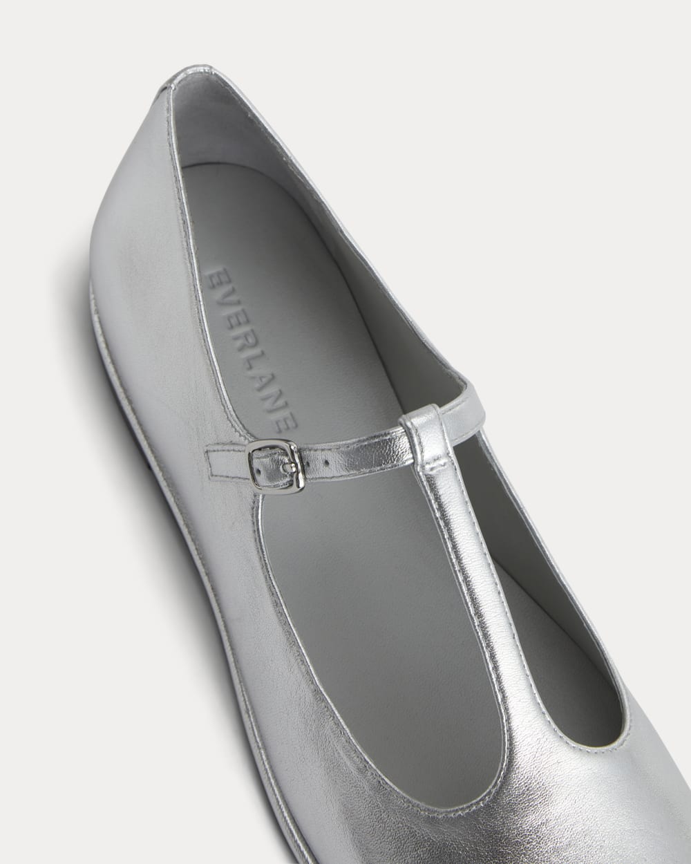 The Leather T-Strap Flat | Silver - Image 8