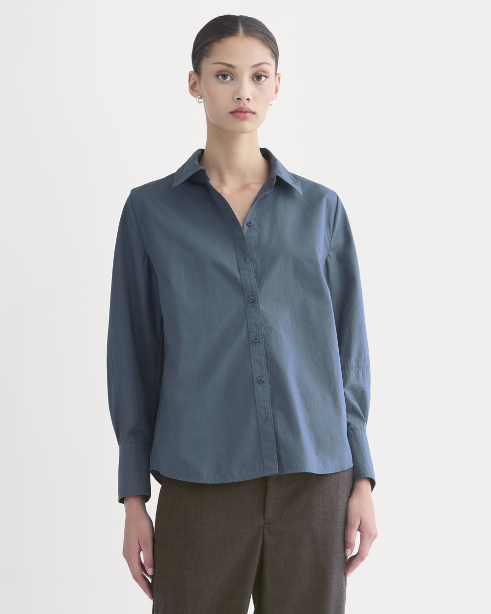Lantern-Sleeve Shirt in Lightweight Cotton | Deep Lazuli Blue