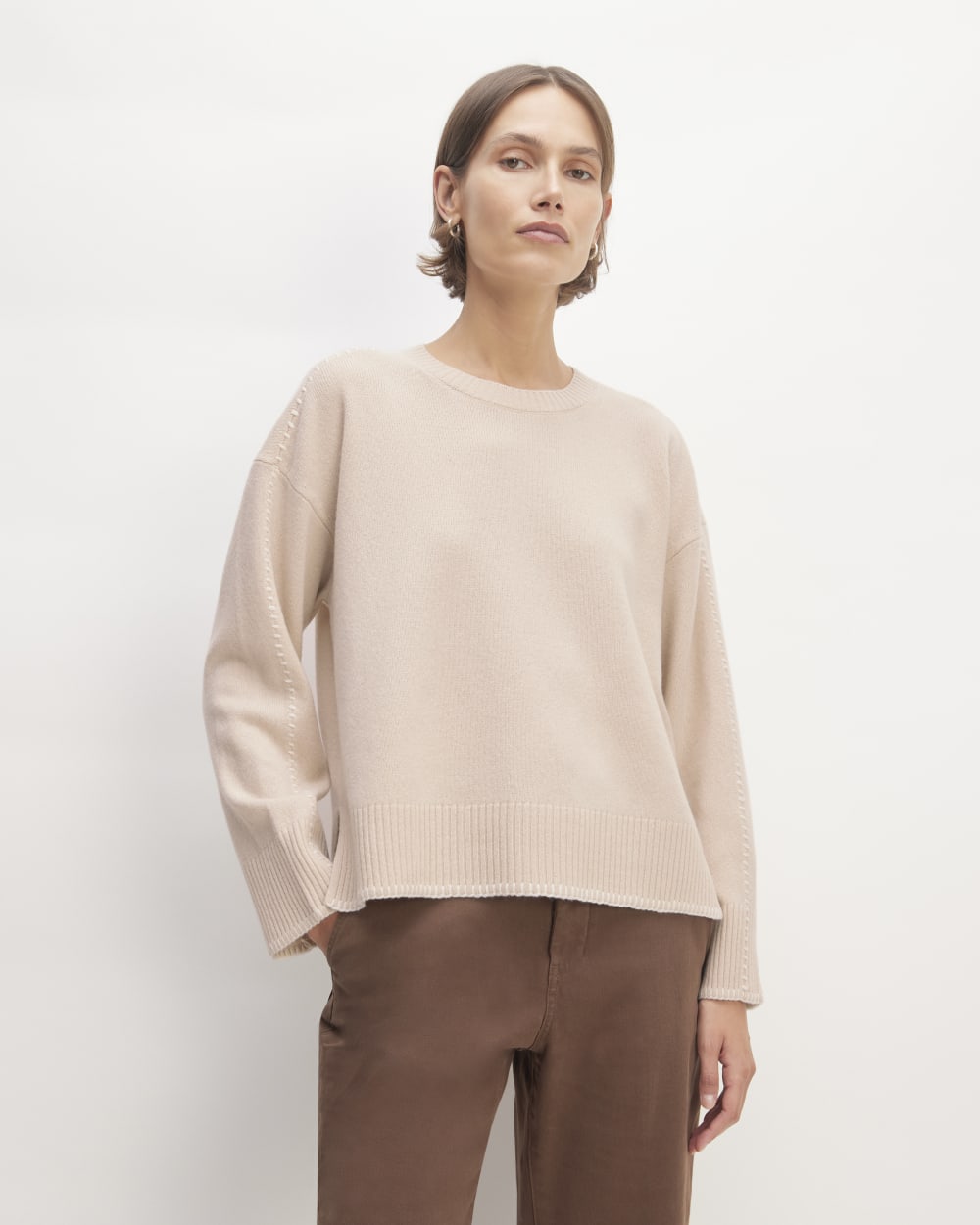 The Good Merino Wool Crewneck Sweater | Buttermilk / White
