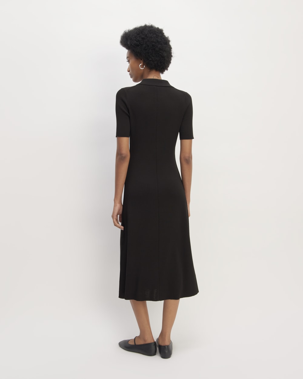 The Viscose Knit Polo Midi Dress | Black - Image 6