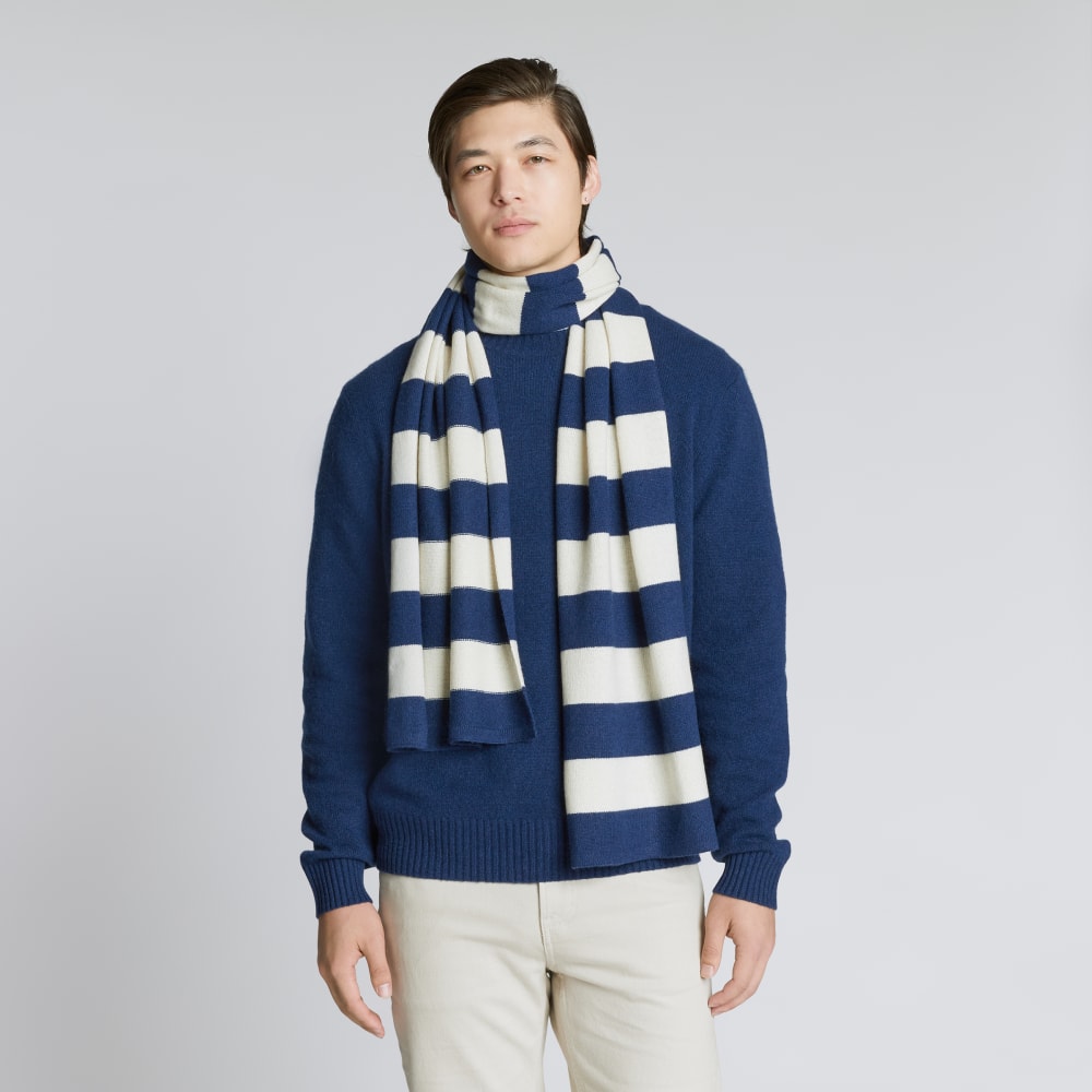 The Cashmere Scarf | Bright Navy / Bone - Image 5