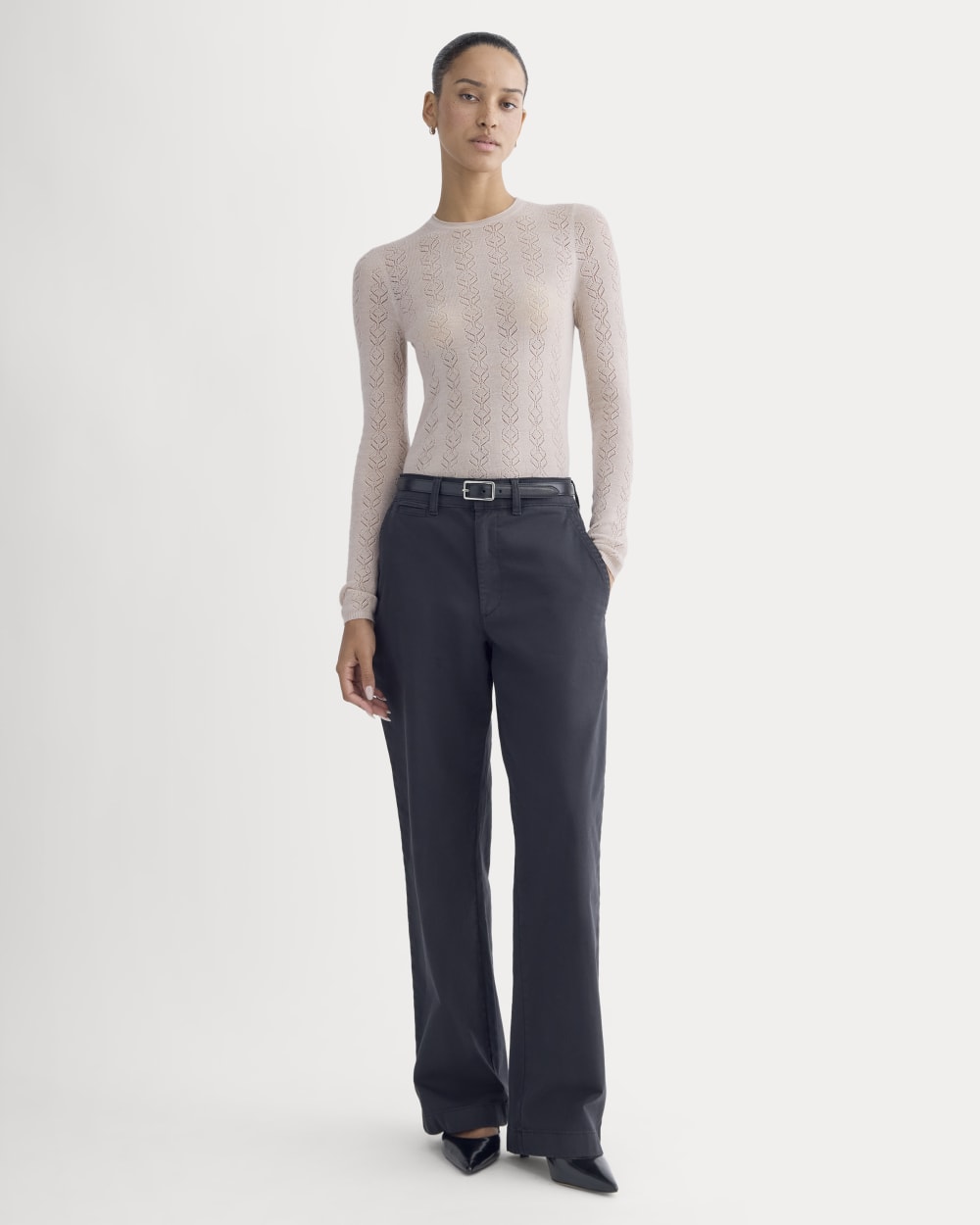 The Pointelle Crew in Ultrasoft Merino | Pale Blush - Image 3