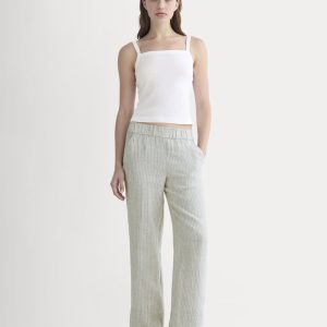 The Linen Easy Pant | Oil Green / White