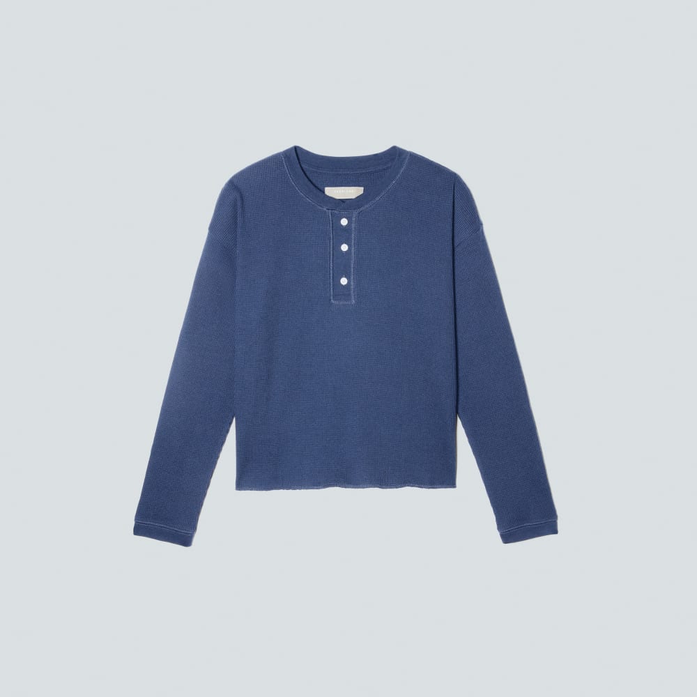The Organic Cotton Waffle Henley | Navy - Image 2